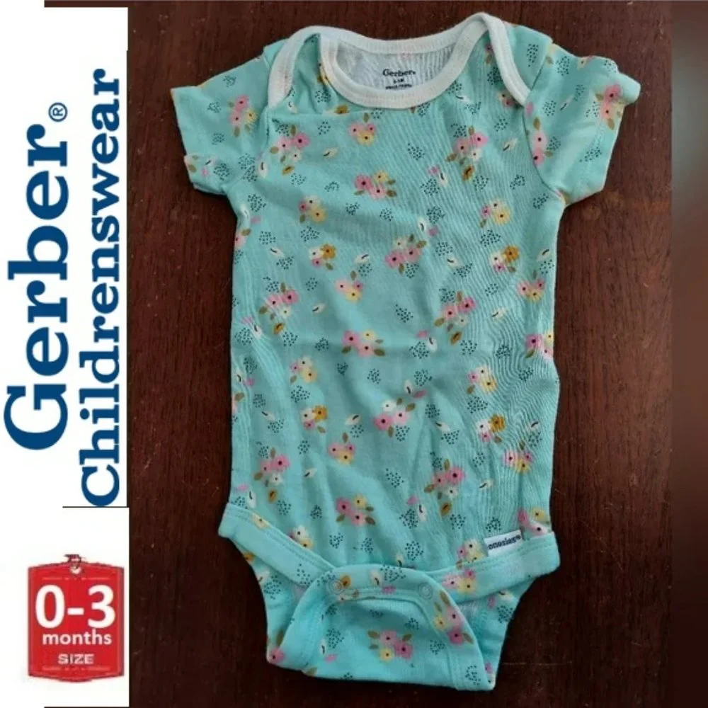 🎁10/$25-Gerber onesie, size 0-3 months,  aqua  floral